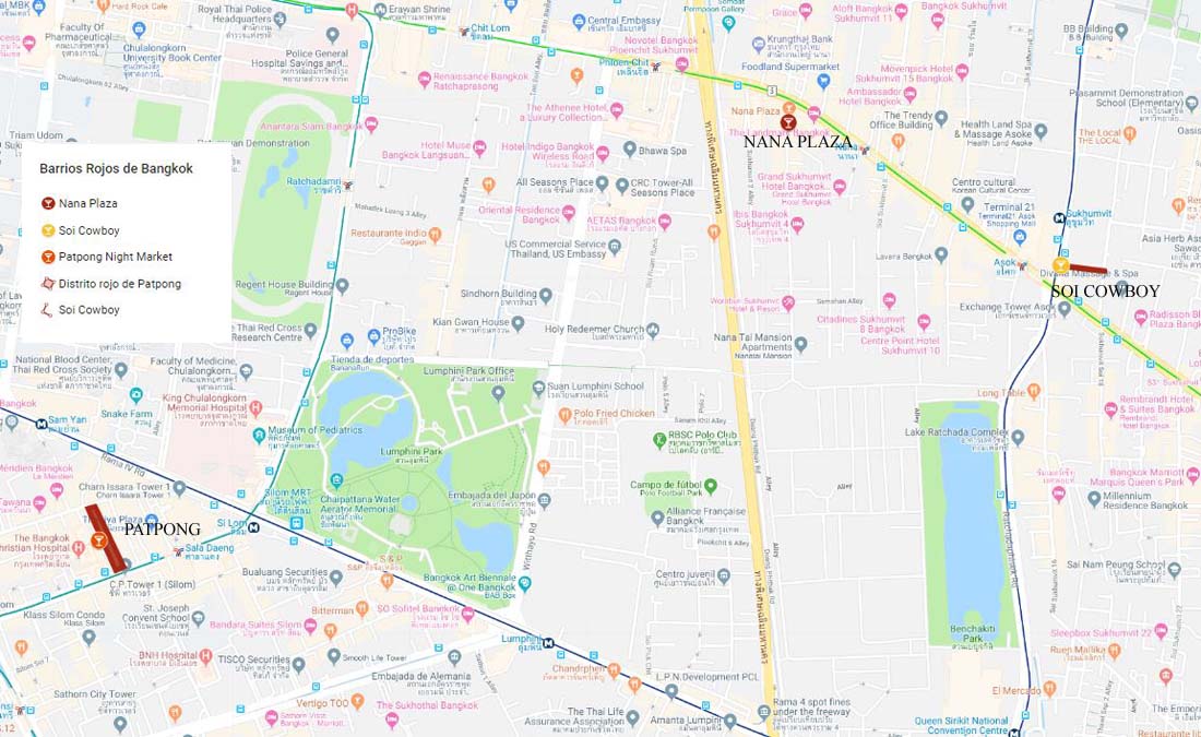 Mapa de barrios rojos Bangkok