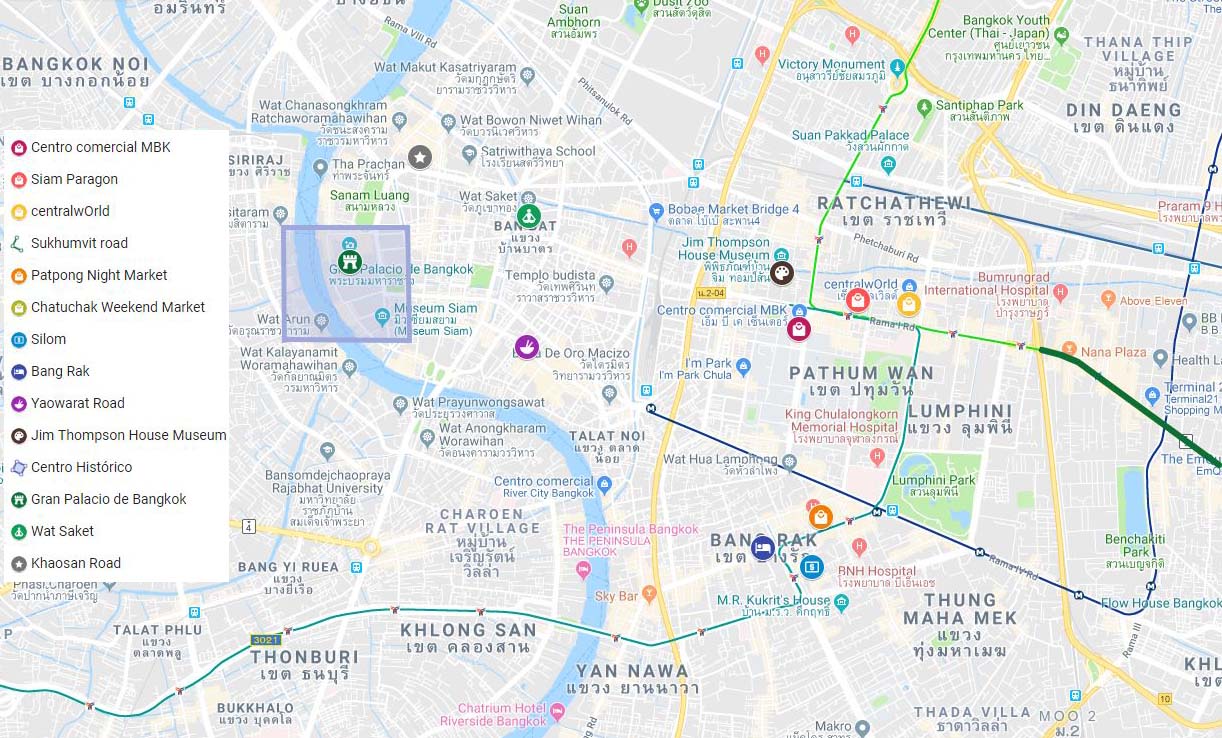 Mapa del centro de Bangkok