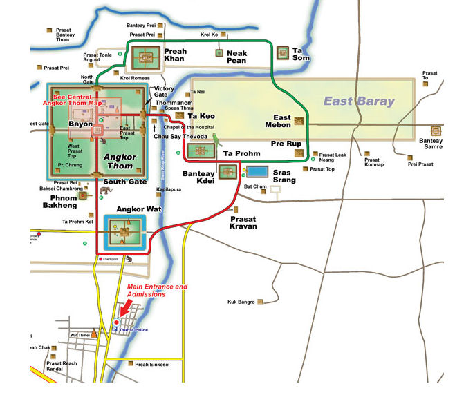 Mapa para recorrer los templos de Angkor