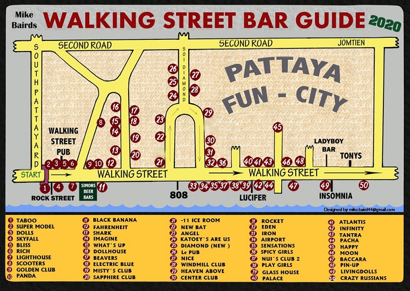 Mapa de bares en walking street pattaya