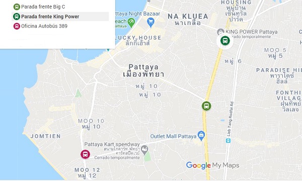 Mapa paradas Bus Pattaya