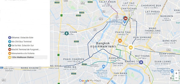 Mapas estaciones de bus y van. Bangkok